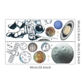 Detailed view of two PVC astronaut wall decals with planets and satellite graphics - Layout Size