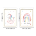Detail of two-piece wooden frame rainbow unicorn wall art set measuring 42x30 cm - 30*42*CM (2 Sheet Layout)