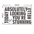 Détail du sticker mural HELLO STUNNING en PVC noir, dimensions 60x37cm pour chambre - Mise en page 37x60cm / Noir