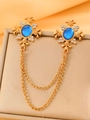 Vintage gold brooch set with blue stones and double chains on silk background - KC Gold Plated Royal Blue N-153