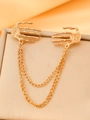 Gothic style golden skeleton hand brooch with double chains and realistic bone texture - KC Gold Plated N-147