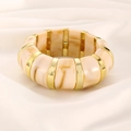 Retro marbled resin stretch bracelet with golden metal accents and geometric design - Beige (Long Block Stretch)