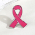 Pink ribbon breast cancer awareness enamel brooch pin with polished silver edges - Rose Red Ribbon Shaped Brooch (02 Rose Red 2701)