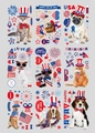 Set di 9 adesivi elettrostatici per il 4 Luglio con animali festivi e bandiere USA - Stile Animali del Giorno dell'Indipendenza
