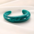 Vintage irregular open resin bangle in emerald green marble pattern for women - 16 Dark Green (C Cuff)