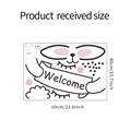 Flat lay of cartoon rabbit wall sticker with Welcome banner and size dimensions 60x40cm - 40*60cm Layout