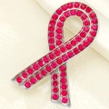 Spilla nastro rosa per la sensibilizzazione al cancro al seno con strass e finitura argento - Stile Pavé di Strass Rosa (05胸针粉红10904)