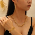 Golden bridal jewelry set with necklace bracelet and earrings in Dubai style - Heavy Industry Double Ring Necklace Set (12433)
