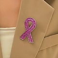 Spilla nastro rosa per sensibilizzazione cancro al seno con cristalli su bavero - Stile Pavé di Strass Viola (06胸针紫红11073)