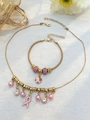 Parure collier et bracelet avec pendentif ruban rose doré pour la lutte contre le cancer - Ensemble de Collier Et Bracelet (2133+G-296) / Or