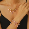 Parure collier et bracelet en perles roses pour la lutte contre le cancer du sein - Ensemble de Collier Et Bracelet (G-525+G-296) / Or
