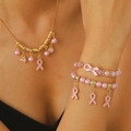 Parure de bijoux en perles ruban rose avec collier et bracelet à pendentif HOPE - Ensemble 1 Collier 2 Bracelets (G-296+G-556+G-525) / Or
