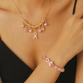 Parure ruban rose avec collier de perles dorées et bracelet de perles assorti - Ensemble de Collier Et Bracelet (G-556+G-296) / Or