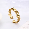 Adjustable golden hollow cat paw print stainless steel open ring for women - Gold