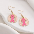 Boucles d'oreilles ruban rose sensibilisation cancer du sein avec couronne dorée - Boucles d'Oreilles Ruban Couronne de Feuilles (1736) / Or
