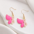 Boucles d'oreilles ruban rose cancer du sein avec motif ailes de papillon rouge rose - Boucles d'Oreilles Pendantes Ruban Aile de Papillon (2989) / Or