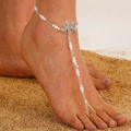Bohemian beaded starfish barefoot sandal with white pearls and sparkling crystal charms - Bright Silver 1009