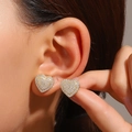 Elegant gold heart earrings with micro-paved cubic zirconia crystals in a 3D design - Gold (K-890)