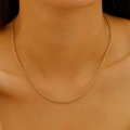Classic golden rope chain necklace for women shown on neck for length perspective - 18K Gold Plated Twist Snake Bone Necklace (8482) / Gold