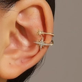 Gold star ear cuff set featuring a minimalist stud and a sparkling zircon paved eight-point star - Double Star Style (A-1350) / Gold