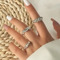 Three-piece silver metal ring set featuring twist, knot, and hammered texture styles - Twist Knot (05 Twist Knot 1679)