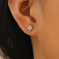 Exquisite silver-tone flower stud earrings with five sparkling cubic zirconia petals - Mini Five-Petal Flower Stud (4760)