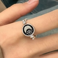 Anello rotante retrò con luna e stella in argento con dettagli in smalto nero - Anello Rotante Sole e Luna (K-1417) / Argento antico