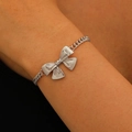 Eleganteres silbernes Schleifen-Gliederarmband mit Vintage-Textur für Damen-Schmuckset - Silberner Schleifenstil (Armband)(10678)