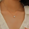Rose gold double heart necklace with crystal pavé pendant on a delicate chain - Gold (KC Gold 8451)
