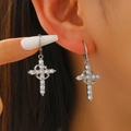Silver Celtic cross drop earrings with sparkling round-cut crystals for women - Circle Cross Pave Earrings (G-198) / Silver