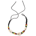 Handmade bohemian rainbow bead bracelet featuring natural white shells and woven black cord - Black Woven Shell (42 Black Rope Shell 6638)