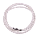 Bracciale minimalista in pelle intrecciata bianca con fibbia in argento e triplo strato - Bianco