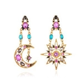 Baroque sun and moon asymmetrical earrings with purple crystals in gold finish - Gold (2806)