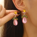 Boucles d'oreilles fleurs colorées avec pierres jaunes et roses sur monture dorée - Boucles d'Oreilles Pendantes (01 Light KC Gold S78)