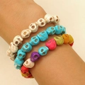 Bracelets en perles de crâne en turquoise, blanc et multicolore pour homme et femme - Ensemble de 3 Bracelets