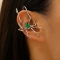 Silver spider ear cuff featuring an oval green gemstone in a gothic punk jewelry style - Green Gemstone Right Ear Spider (6132366646903)