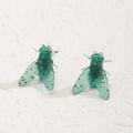 Dettaglio di orecchini a mosca in resina verde con paillettes colorate e finitura lucida - Verde (G-315)