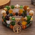 Bohemian meerlaagse armband met groene kralen en levensboom hanger voor dames - Groen Bruin Ivoor Mix (M-539)