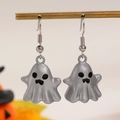 Bohemian Halloween ghost earrings in matte silver finish on a display stand - Earrings (02 Gray 5397) / Gray