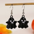 Bohemian glossy black cartoon ghost drop earrings with silver hooks for Halloween jewelry - Earrings (03 Black 5351) / Black