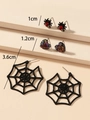 Detailed view of Halloween earring set including spider studs and web hoops with sizes - Spiderweb Heart Earring Set (A-1408) / 3 Pairs Set / Red and Black