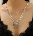 Silver gothic skeleton hand heart pendant necklace worn on black lace outfit - Antique Silver Heart Clasp Style (WG-0159)