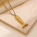 Elegant gold fish pendant necklace with textured scales on a fine box chain for women - Grain Texture Long Fish (A-30) / 18k Gold Plated