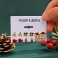 6 Paar Weihnachts-Ohrstecker Set mit Rentier- und Schneemann-Festmotiven - 6er-Set Weihnachts-Ohrringe (KC Gold)