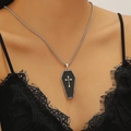 Gothic black coffin pendant with silver cross on model with lace top clothing - Black Cross Coffin (WG-0925) / Antique Silver-Black