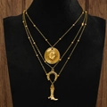 Three-layer gold necklace set featuring cowboy hat, horseshoe and boot pendants - Hat/Horseshoe/Boots Style (A-365) / Antique Gold