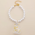 Transparente Katzenhaar Kapselkette mit weißen Perlen und goldenem Karabinerverschluss - Gelber Streifen Katze Stil (02 Imitation Gold 11130)