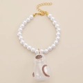 Elegante Perlenkette für Tierhaare mit einem transparenten Anhänger in Katzenform - Brauner Fleck Katze Stil (01 Imitation Gold 2630)