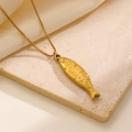 Minimalist gold small fish pendant necklace with box chain on a stone background - Fine Texture Small Fish (A-591) / 18k Gold Plated