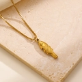 Golden stainless steel necklace featuring a textured fish pendant on a box chain - Scale Grid Small Fish (A-594) / 18K Gold